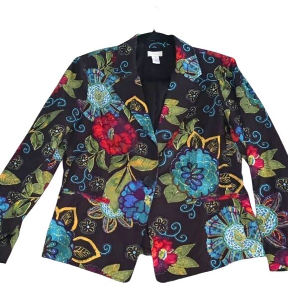 Chico's Jackets & Blazers - Chico's Vibrant Floral Blazer with Red and Blue Accents Size 1 M